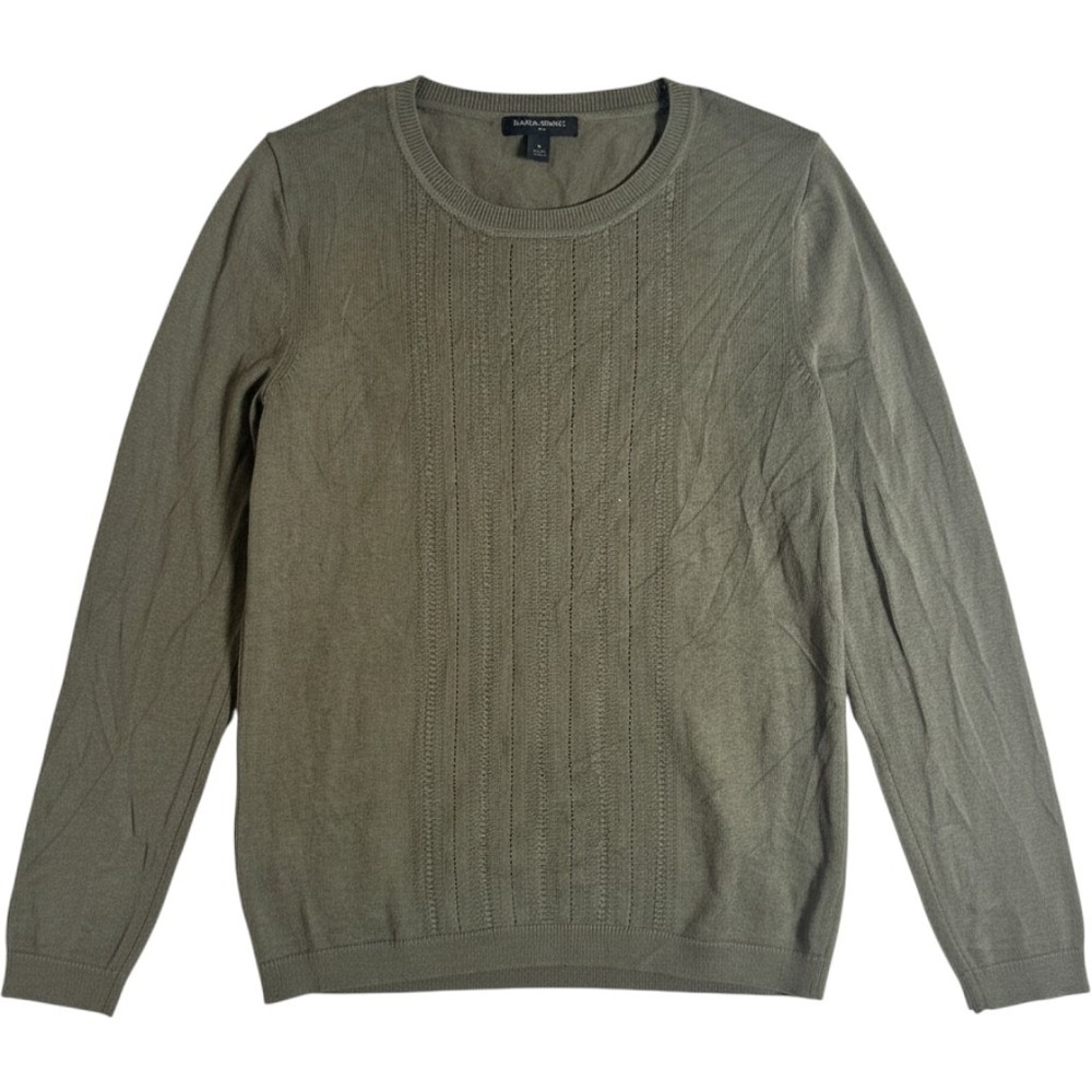 Banana Republic Olive Green Pointelle Knit Crew Neck Cotton Rayon Sweater Small